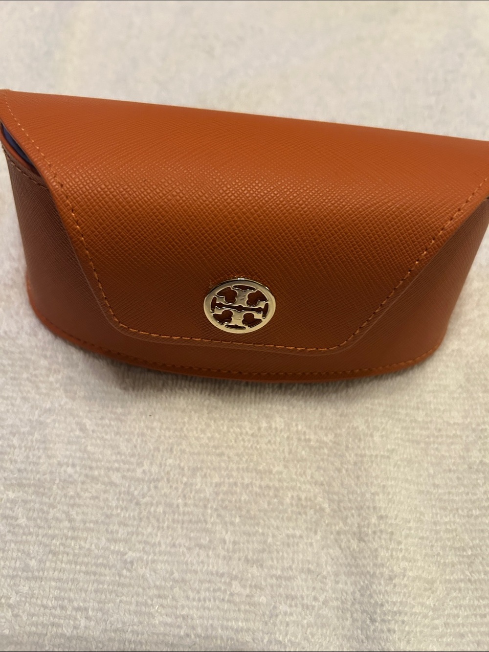 Tory Burch Orange Leather Sunglasses Case with Gold Logo